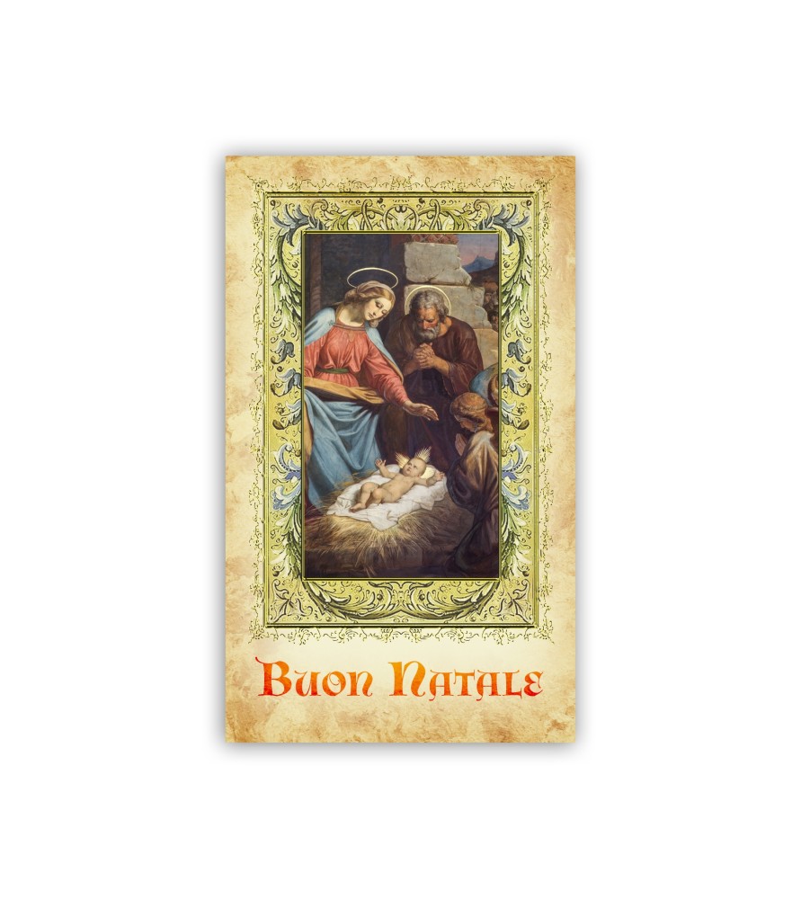 Pacchetto da 100 copie dell'immaginetta Sacra Famiglia classica con oro a caldo -Formato 7 x 12 Cm