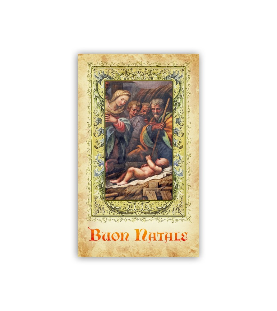 Pacchetto da 100 copie dell'immaginetta Sacra Famiglia classica con oro a caldo -Formato 7 x 12 Cm