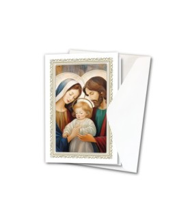 Assortimento di 12 biglietti in cartoncino con oro a caldo raffigurante la Sacra Famiglia  -Formato 10 x 15 Cm