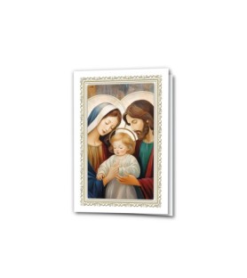 Assortimento di 12 biglietti in cartoncino con oro a caldo raffigurante la Sacra Famiglia  -Formato 10 x 15 Cm