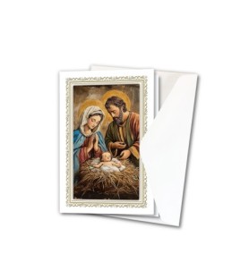 Assortimento di 12 biglietti in cartoncino con oro a caldo raffigurante la Sacra Famiglia  -Formato 10 x 15 Cm
