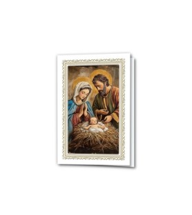 Assortimento di 12 biglietti in cartoncino con oro a caldo raffigurante la Sacra Famiglia  -Formato 10 x 15 Cm