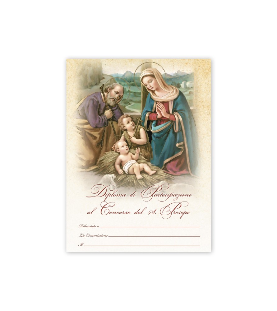 Diploma in carta pergamena per la partecipazione al concorso del Santo Presepe - confezione da 25 pezzi -Formato 18 x 24 Cm