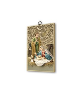 Quadretto in MDF con mosaico in lamina dorata con l'immagine  della Sacra Famiglia -Formato 10.5 x 15.5 x 0.8 Cm