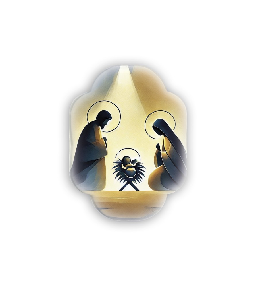 Soprammobile magnetico sagomato in resina porcellanata con Sacra Famiglia in versione stilizzata -Formato 6 x 4.5 x 0.3 Cm