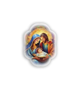 Soprammobile magnetico sagomato in resina porcellanata con Sacra Famiglia  -Formato 6 x 4.5 x 0.3 Cm