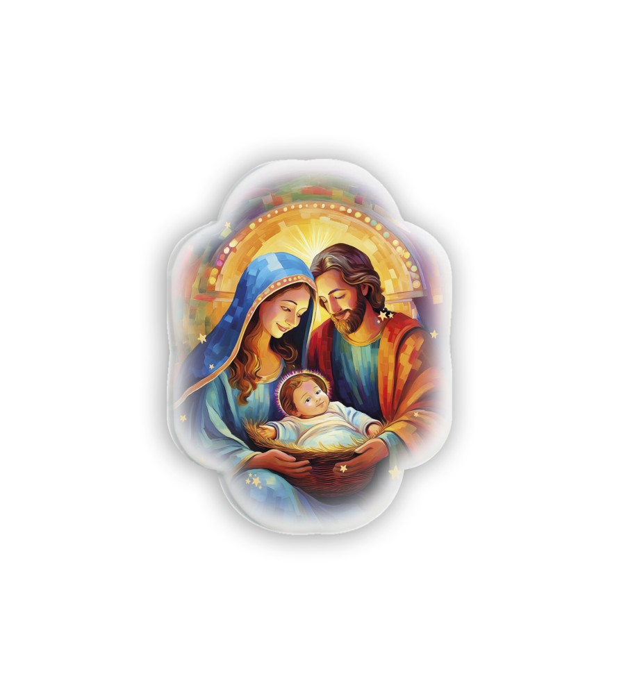 Soprammobile magnetico sagomato in resina porcellanata con Sacra Famiglia  -Formato 6 x 4.5 x 0.3 Cm