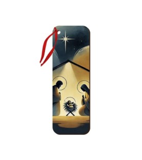 Segnalibro o chiudipacco stampato su legno con cordino raffigurante la Sacra Famiglia  stilizzata -Formato 5 x 14.5 x 0.3 Cm
