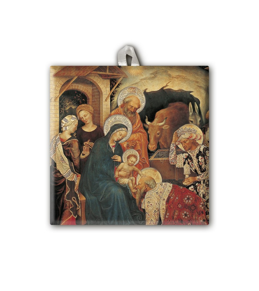 Piastrella con Adorazione dei Magi di Gentile da Fabriano 10 x 10 cm  -Formato 10 x 10 x 0.6 Cm