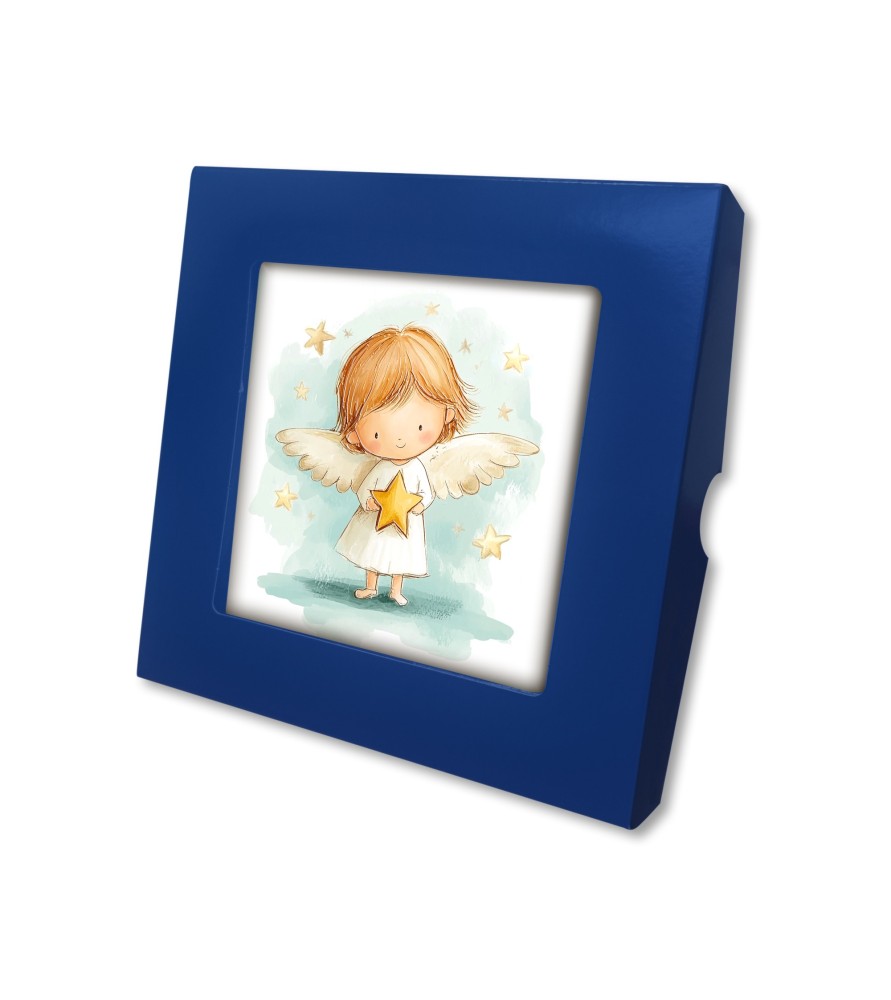 Piastrella con angioletto 10 x 10 cm in scatola regalo -Formato 10 x 10 x 1.8 Cm