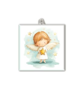 Piastrella con angioletto 10 x 10 cm in scatola regalo -Formato 10 x 10 x 1.8 Cm