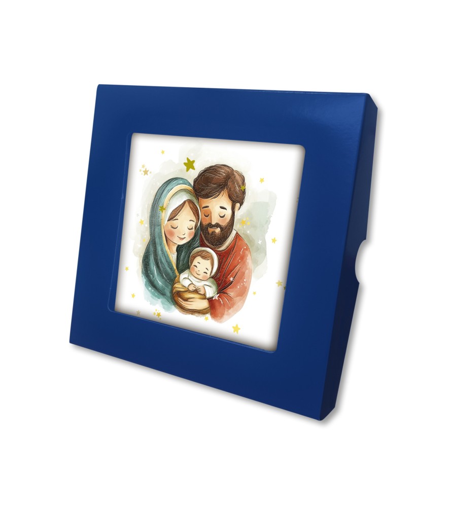 Piastrella con Sacra Famiglia in versione acquerello 10 x 10 cm in scatola regalo -Formato 10 x 10 x 1.8 Cm