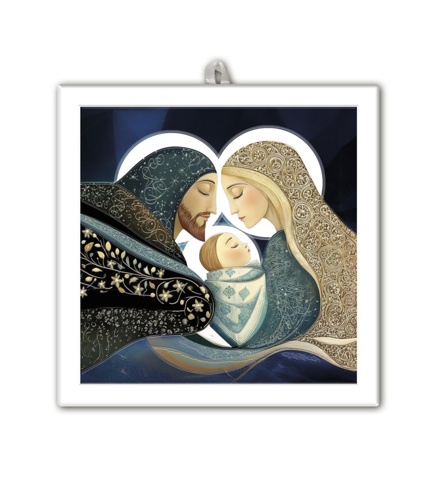 Piastrella 20x20 cm con Sacra Famiglia in versione moderna in scatola regalo -Formato 20 x 20 Cm