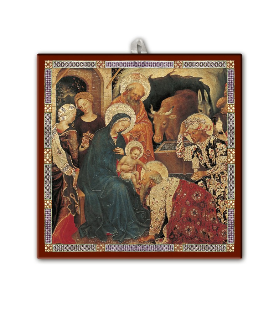 Piastrella 20x20 cm con Adorazione dei Magi di Gentile da Fabriano in scatola regalo -Formato 20 x 20 Cm
