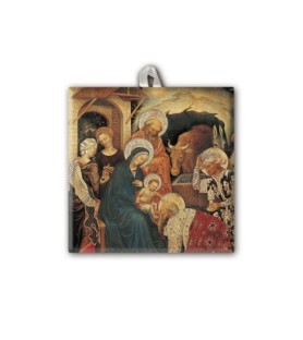Piastrella con Adorazione dei Magi di Gentile da Fabriano 10 x 10 cm in scatola regalo -Formato 10 x 10 x 1.8 Cm