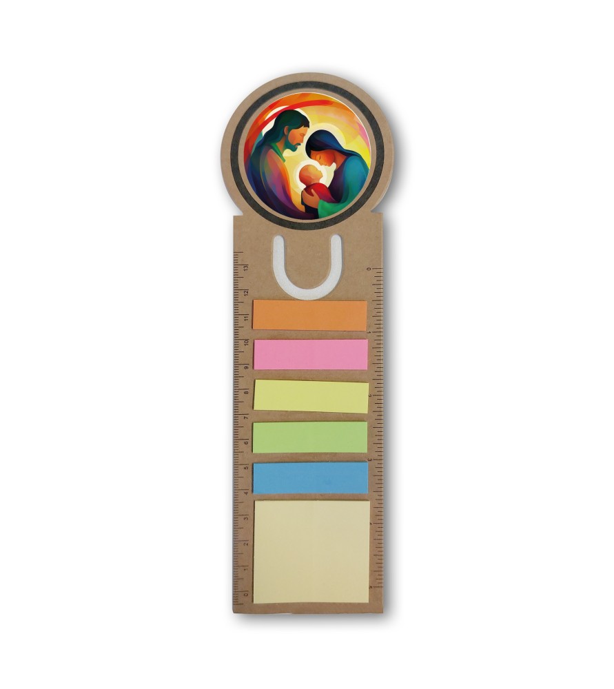 Segnalibro notepad con segnapagine adesivo e righello raffigurante la Sacra Famiglia stilizzata -Formato 6 x 21.5 Cm