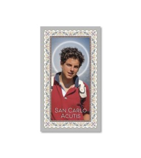 Pacchetto da 100 copie di: Santino Carlo Acutis con preghiera e finiture in oro - FORMATO Cm 6 X 10,5