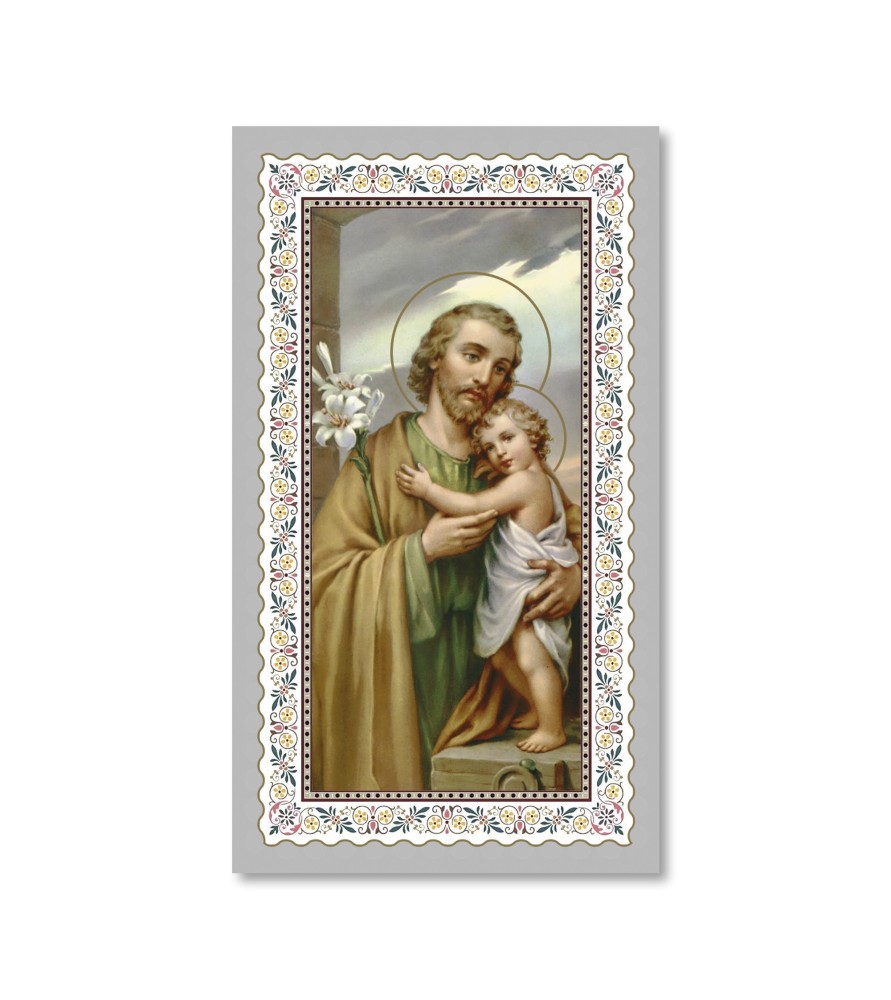 Pacchetto da 100 copie di: Santino San Giuseppe con preghiera e finiture in oro - FORMATO Cm 6 X 10,5
