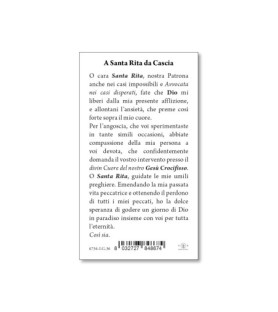 Pacchetto da 100 copie di: Santino Santa Rita con preghiera e finiture in oro - FORMATO Cm 6 X 10,5