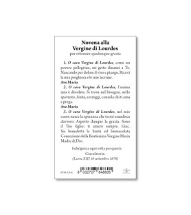 Pacchetto da 100 copie di: Santino Madonna di Lourdes con preghiera e finiture in oro - FORMATO Cm 6 X 10,5