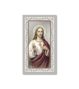 Pacchetto da 100 copie di: Santino Sacro Cuore di Gesù con preghiera e finiture in oro - FORMATO Cm 6 X 10,5