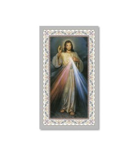 Pacchetto da 100 copie di: Santino Gesù Misericordioso con preghiera e finiture in oro - FORMATO Cm 6 X 10,5