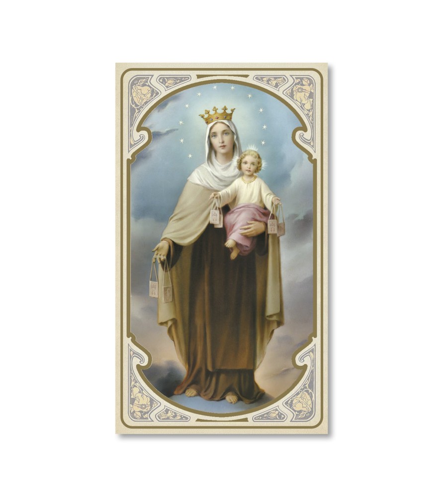 Confezione da 50 pezzi di: Santino in carta acquerello della Madonna del Carmine - FORMATO Cm 6,5 X 11