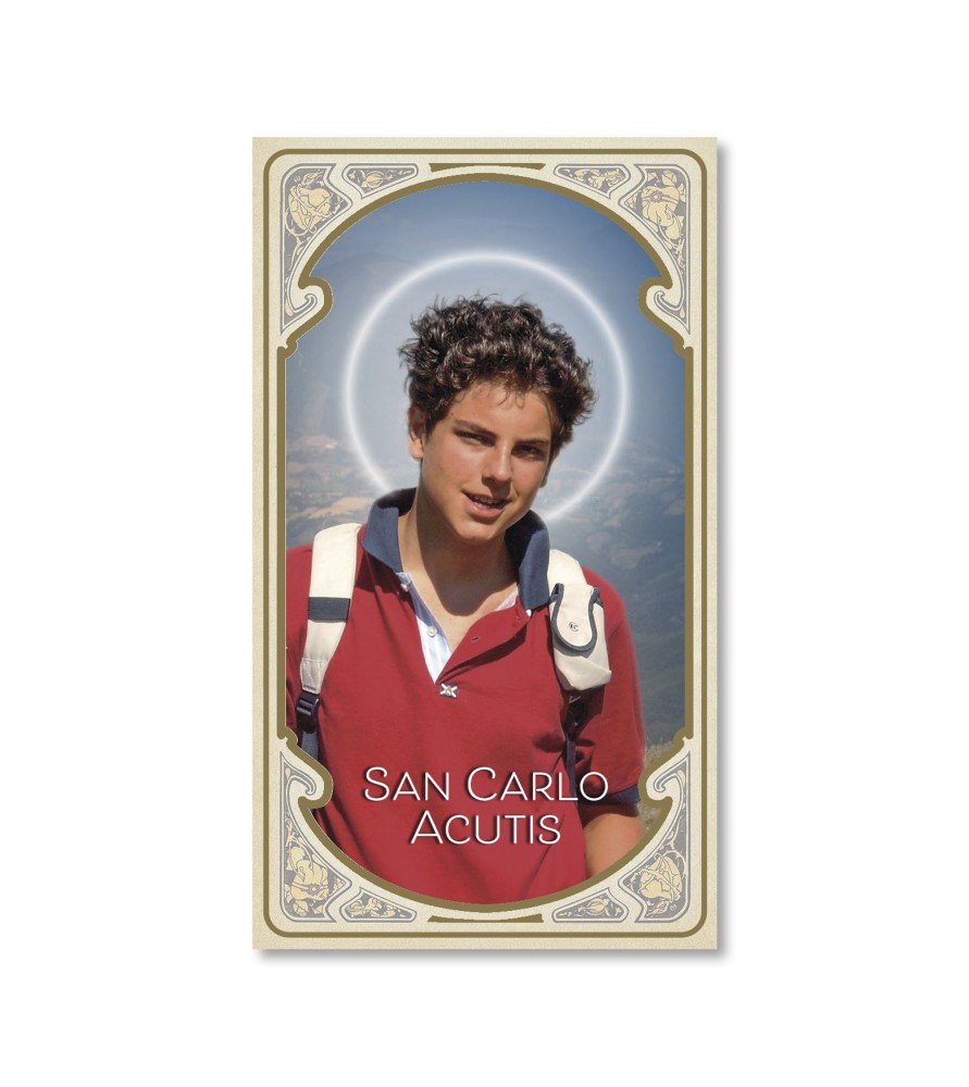Confezione da 50 pezzi di: Santino in carta acquerello di Carlo Acutis - FORMATO Cm 6,5 X 11