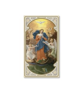 Confezione da 50 pezzi di: Santino in carta acquerello della Madonna dei Nodi - FORMATO Cm 6,5 X 11