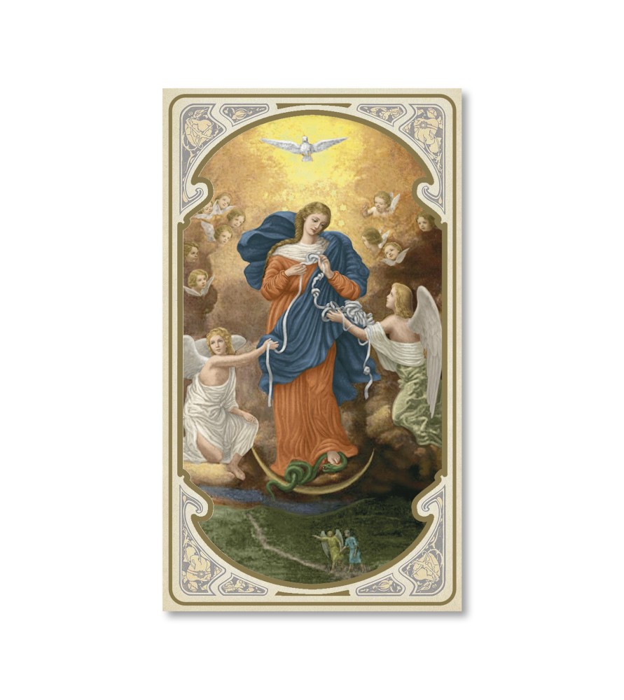 Confezione da 50 pezzi di: Santino in carta acquerello della Madonna dei Nodi - FORMATO Cm 6,5 X 11