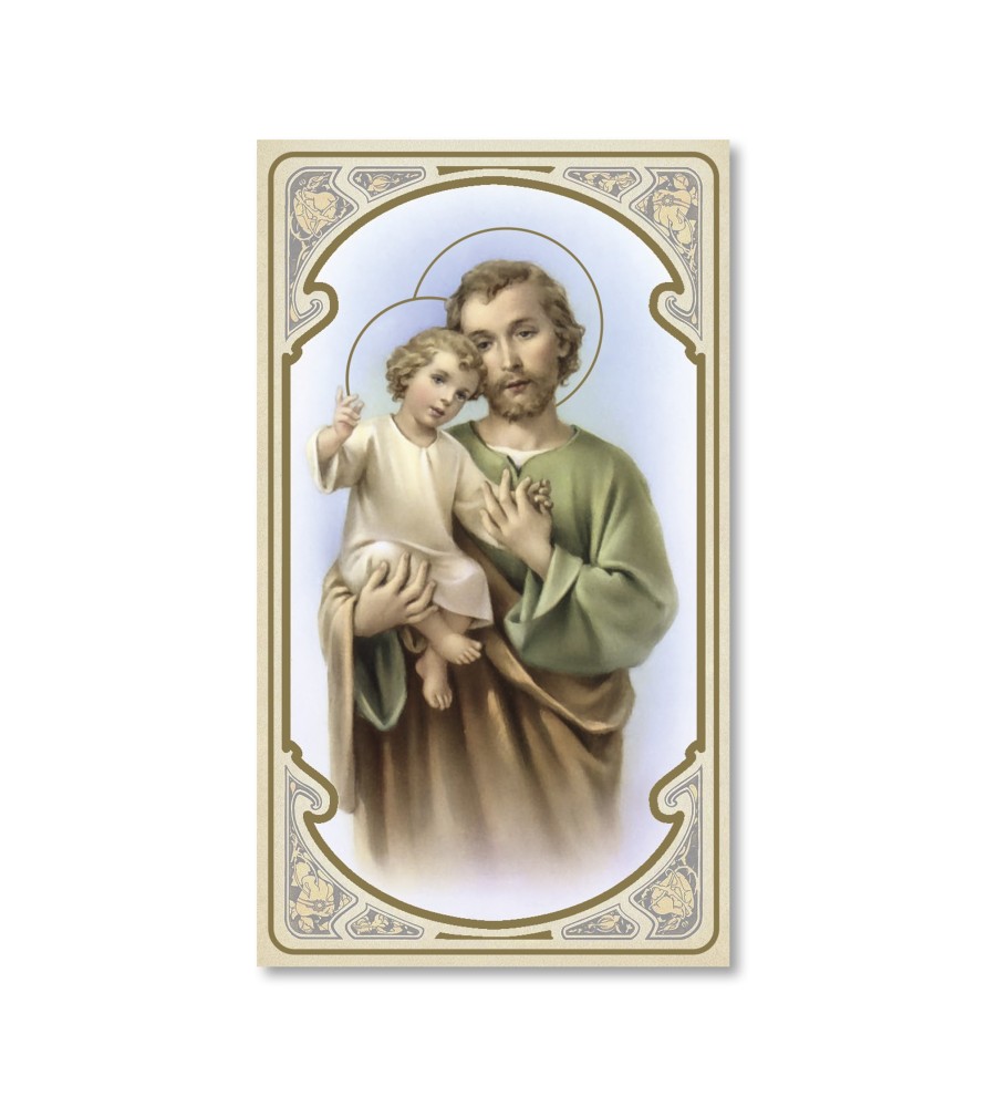 Confezione da 50 pezzi di: Santino in carta acquerello di San Giuseppe - FORMATO Cm 6,5 X 11