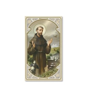 Confezione da 50 pezzi di: Santino in carta acquerello di San Francesco - FORMATO Cm 6,5 X 11