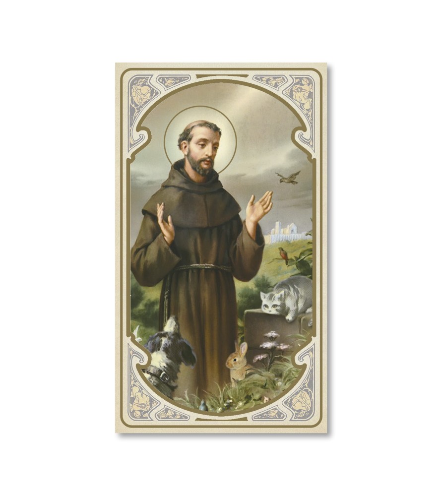 Confezione da 50 pezzi di: Santino in carta acquerello di San Francesco - FORMATO Cm 6,5 X 11