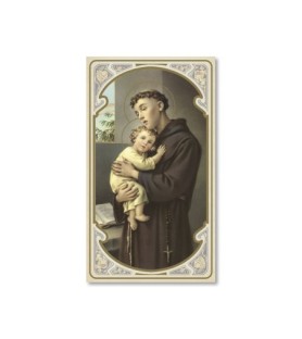 Confezione da 50 pezzi di: Santino in carta acquerello di Sant'Antonio - FORMATO Cm 6,5 X 11