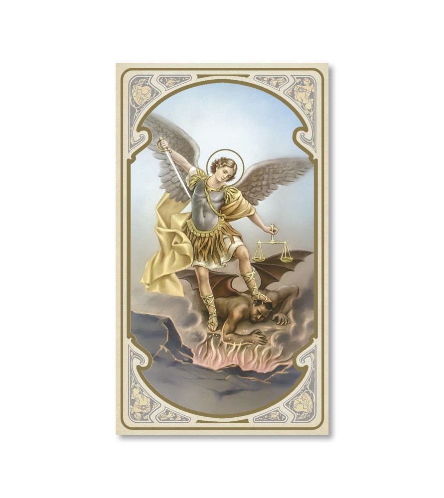 Confezione da 50 pezzi di: Santino in carta acquerello di San Michele - FORMATO Cm 6,5 X 11