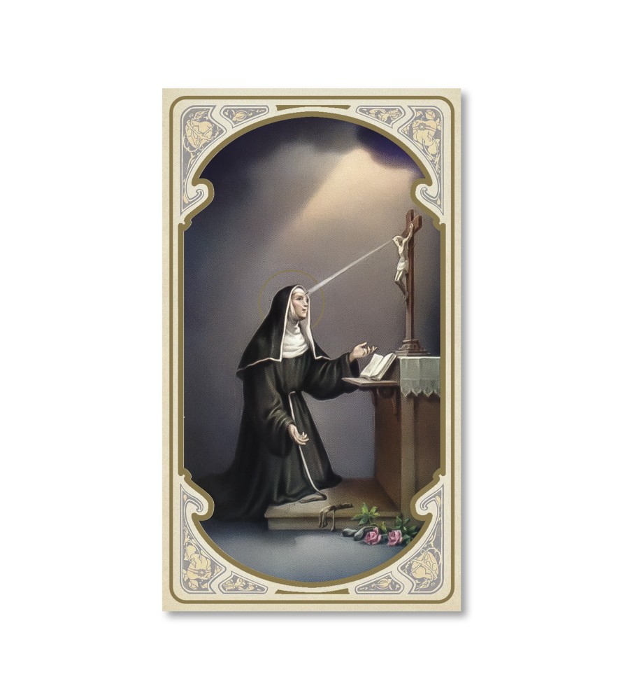 Confezione da 50 pezzi di: Santino in carta acquerello di Santa Rita - FORMATO Cm 6,5 X 11