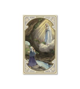 Confezione da 50 pezzi di: Santino in carta acquerello della Madonna di Lourdes - FORMATO Cm 6,5 X 11