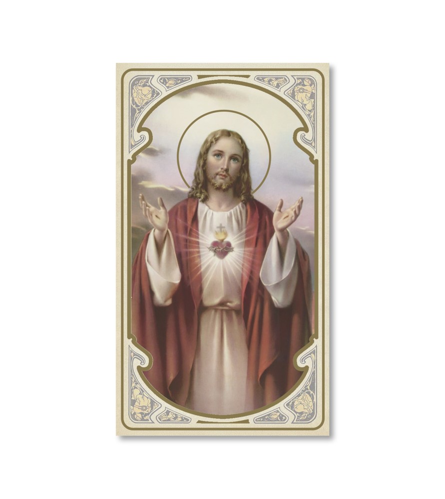 Confezione da 50 pezzi di: Santino in carta acquerello del Sacro Cuore di Gesù - FORMATO Cm 6,5 X 11