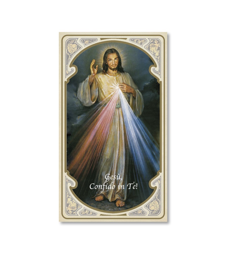 Confezione da 50 pezzi di: Santino in carta acquerello di Gesù Misericordioso - FORMATO Cm 6,5 X 11