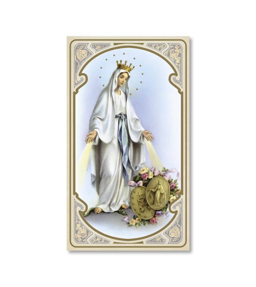 Confezione da 50 pezzi di: Santino in carta acquerello della Madonna Miracolosa - FORMATO Cm 6,5 X 11