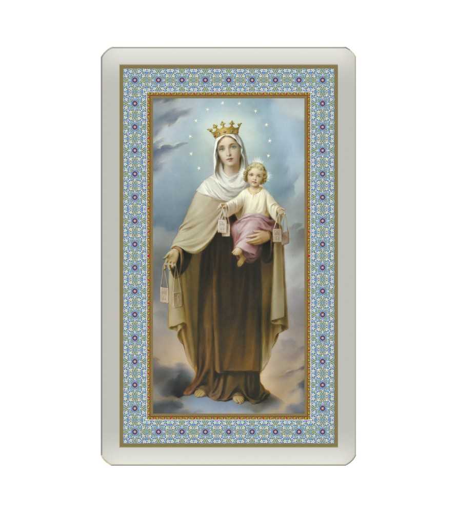 Confezione da 25 pezzi di: Santino Plastificato della Madonna del Carmine - FORMATO Cm 7 X 11,5