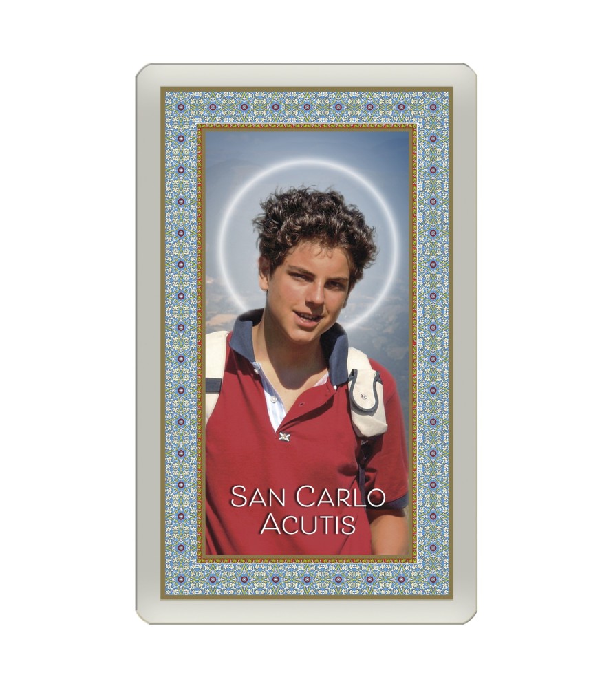 Confezione da 25 pezzi di: Santino Plastificato di San Carlo Acutis - FORMATO Cm 7 X 11,5