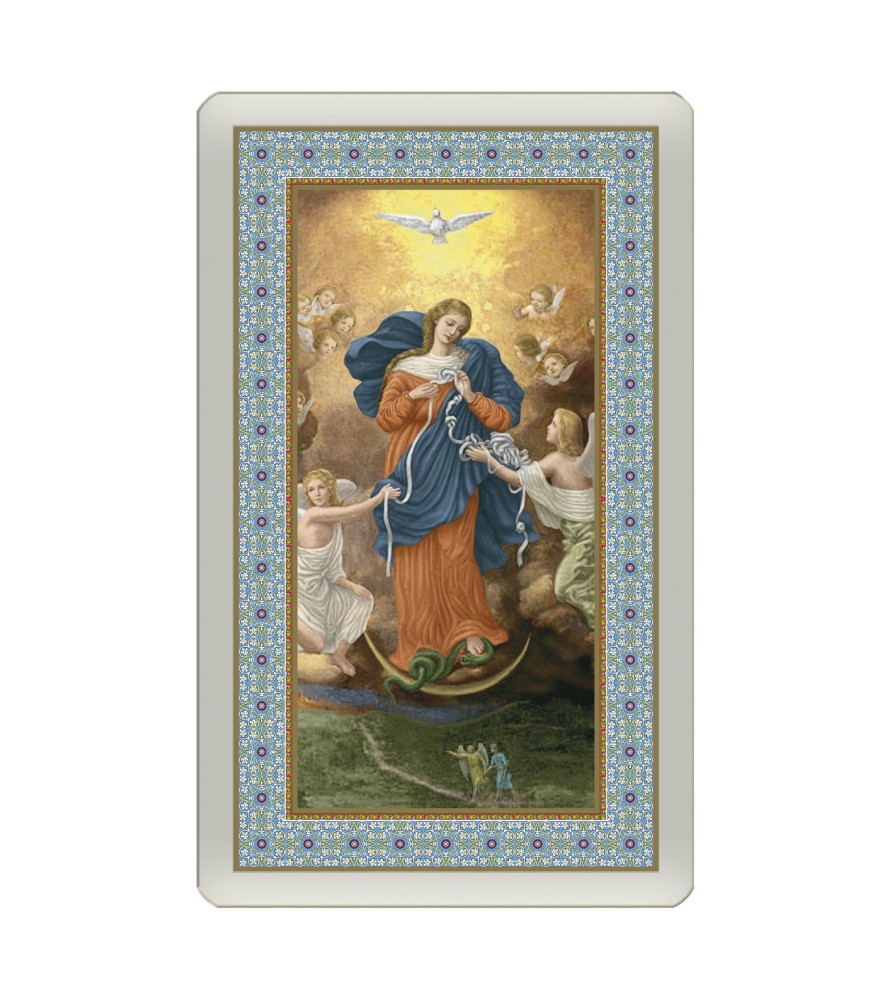 Confezione da 25 pezzi di: Santino Plastificato della Madonna dei Nodi - FORMATO Cm 7 X 11,5