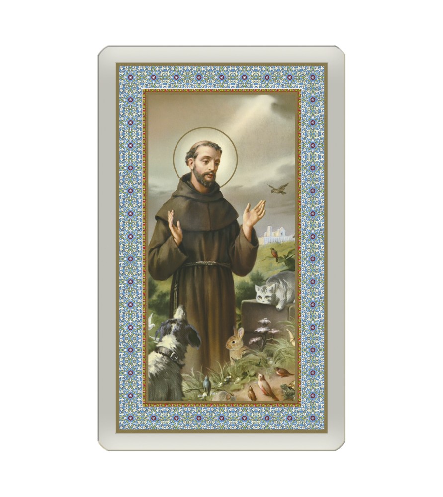 Confezione da 25 pezzi di: Santino Plastificato di San Francesco - FORMATO Cm 7 X 11,5