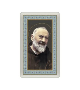 Confezione da 25 pezzi di: Santino Plastificato di San Pio - FORMATO Cm 7 X 11,5