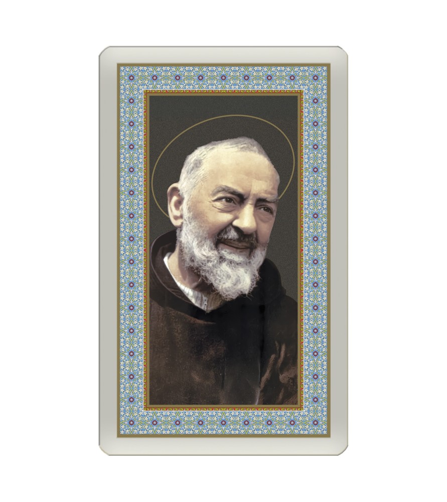 Confezione da 25 pezzi di: Santino Plastificato di San Pio - FORMATO Cm 7 X 11,5
