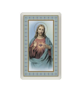 Confezione da 25 pezzi di: Santino Plastificato del Sacro Cuore di Gesù - FORMATO Cm 7 X 11,5