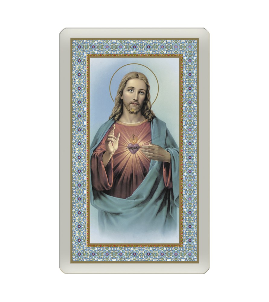 Confezione da 25 pezzi di: Santino Plastificato del Sacro Cuore di Gesù - FORMATO Cm 7 X 11,5