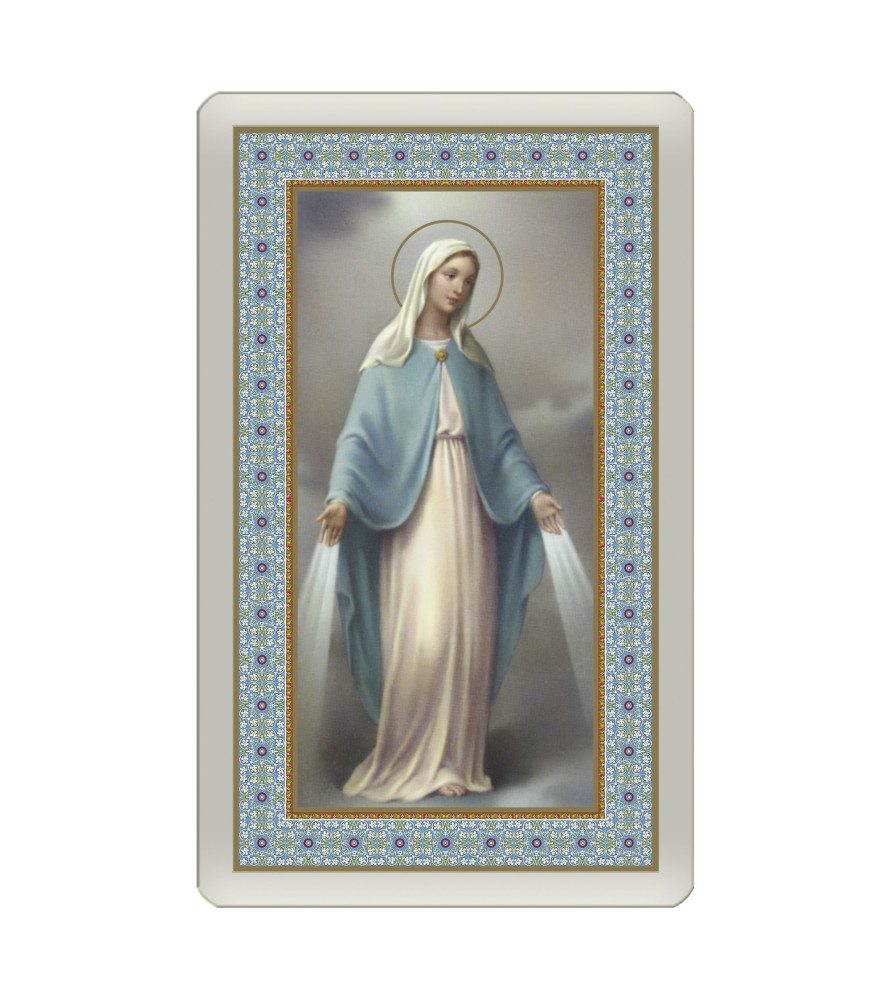 Confezione da 25 pezzi di: Santino Plastificato della Madonna Miracolosa - FORMATO Cm 7 X 11,5