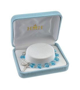 Bracciale rosario in peltro naturale argentato con grani in cristallo azzurro